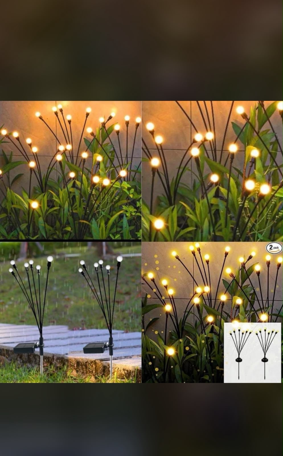 IGNITE GEDGETS Solar Firefly Lights (Swaying Outdoor Garden Stakes) SET OF 2
