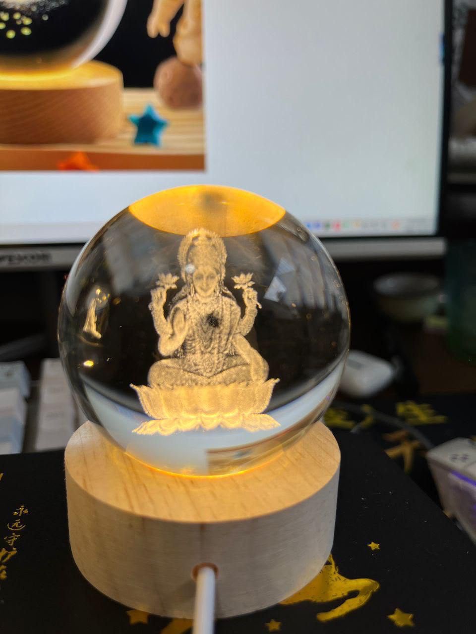 IGNITE GEDGETS 3D Crystal Ball LED Night Light with Wooden Base