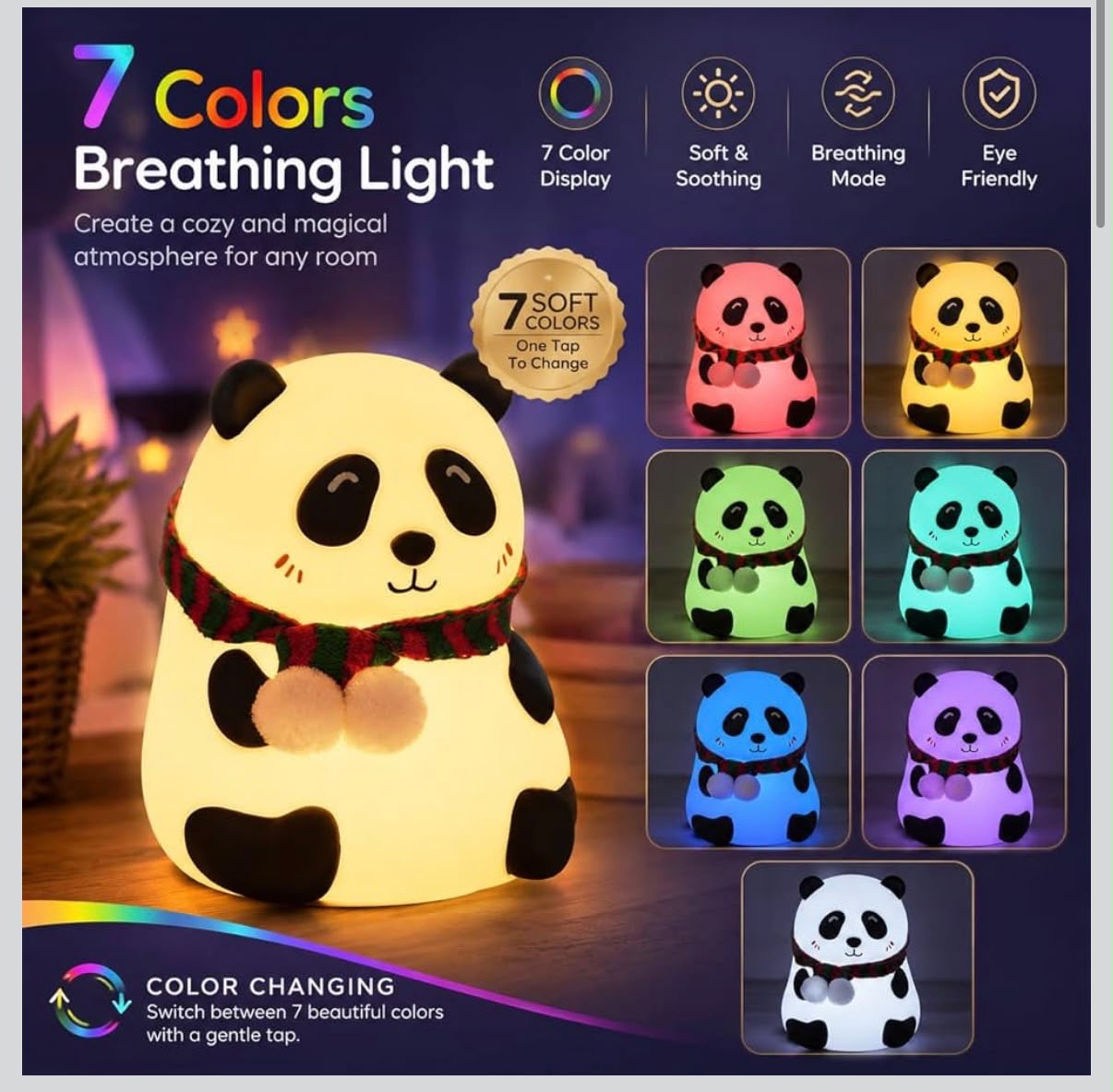 IGNITE GEDGETS Cute Silicone Panda LED Night Light (7-Color Tap Lamp)