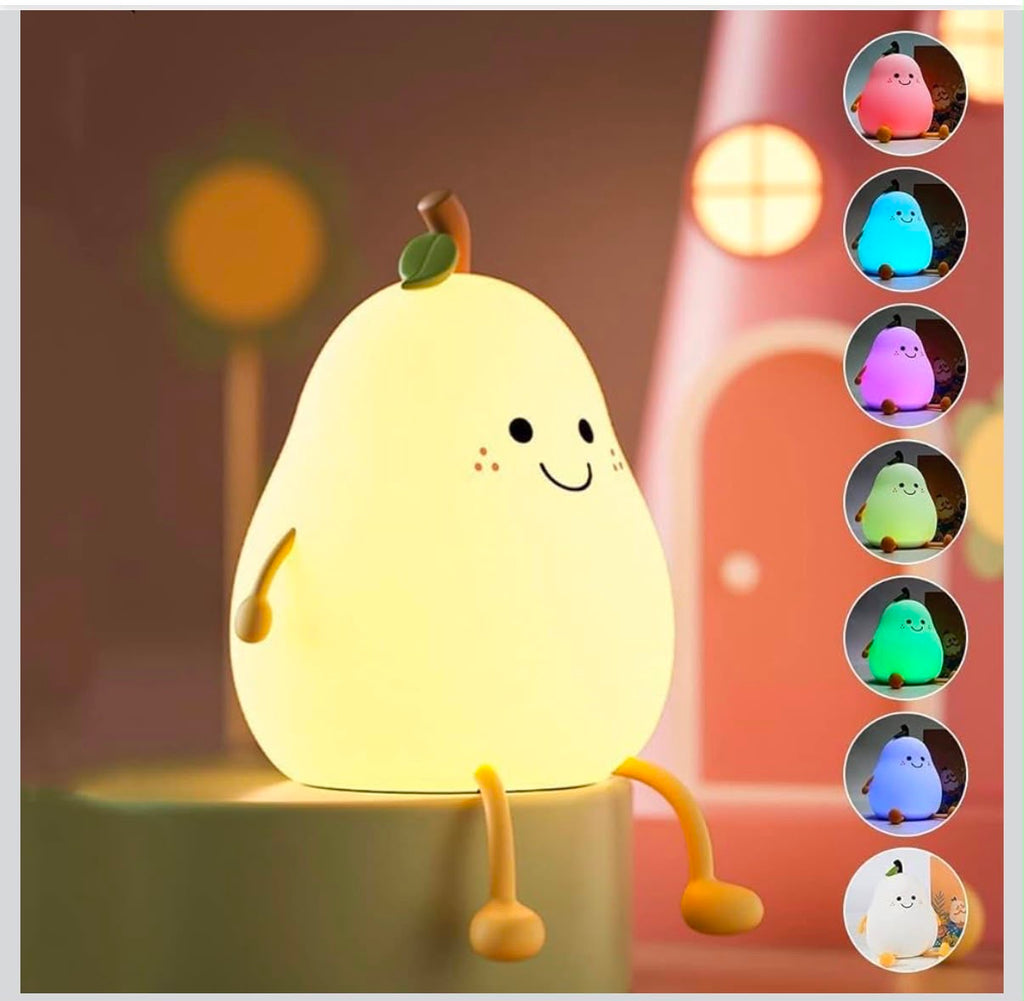 IGNITE GEDGETS Cute Pear Silicone Nursery Night Light (3-Speed Dimmable & 7 Colors)
