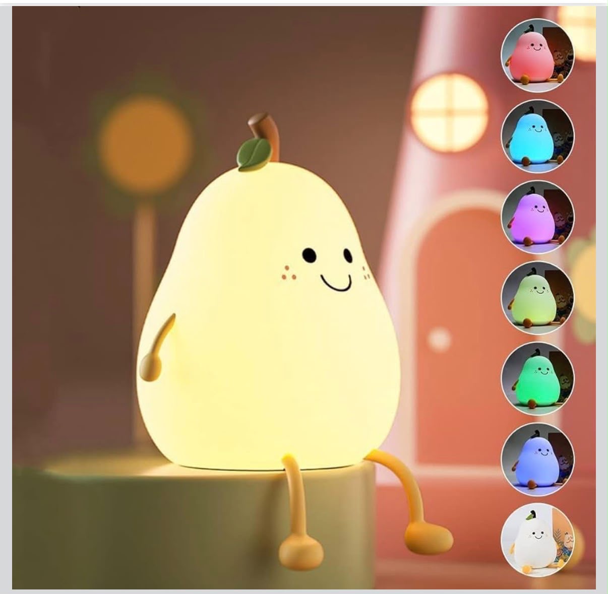 IGNITE GEDGETS Cute Pear Silicone Nursery Night Light (3-Speed Dimmable & 7 Colors)