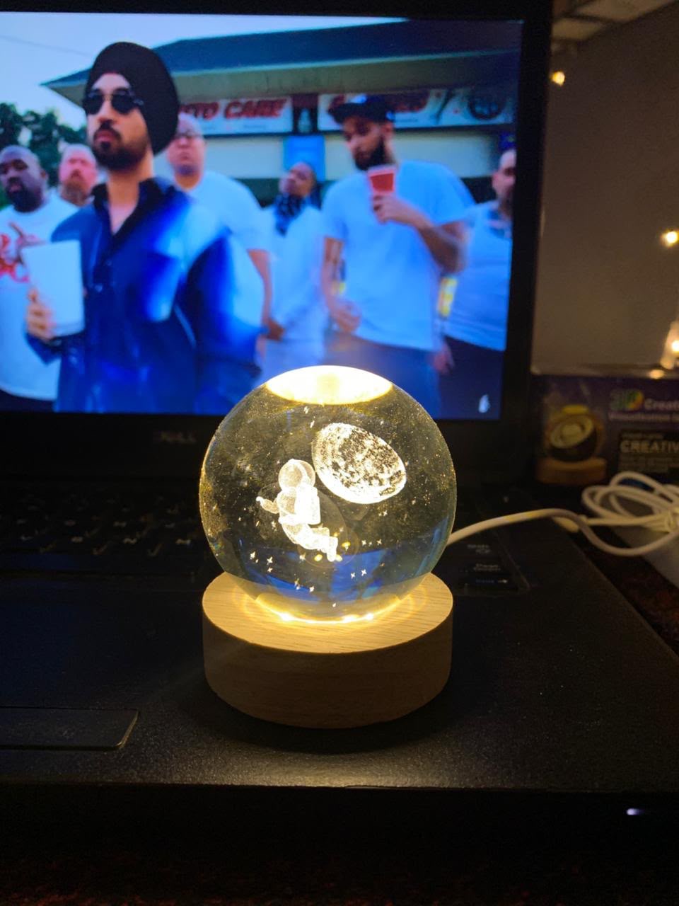 IGNITE GEDGETS 3D Crystal Ball LED Night Light with Wooden Base