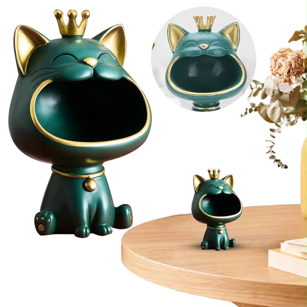 IGNITE Royal Crown Lucky Cat Big Mouth Storage Bowl Statue