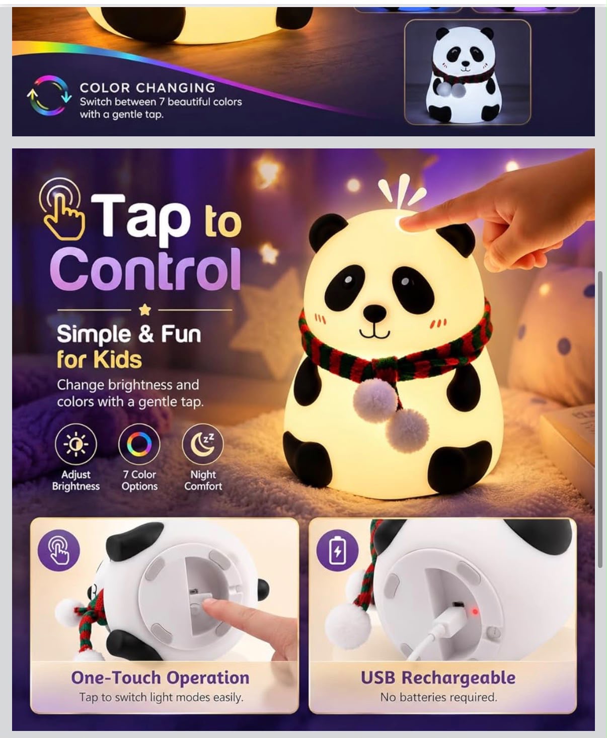 IGNITE GEDGETS Cute Silicone Panda LED Night Light (7-Color Tap Lamp)