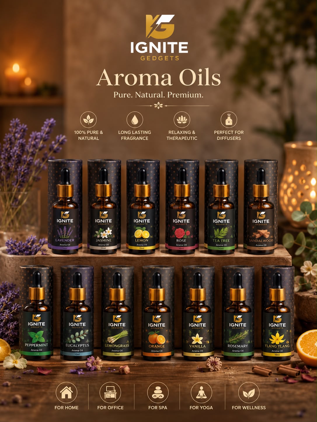 IGNITE PureAura Premium 30ml Aroma Oils with Precision Dropper⁠