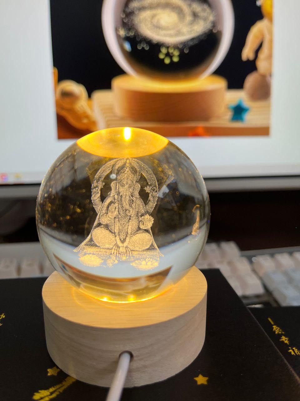 IGNITE GEDGETS 3D Crystal Ball LED Night Light with Wooden Base