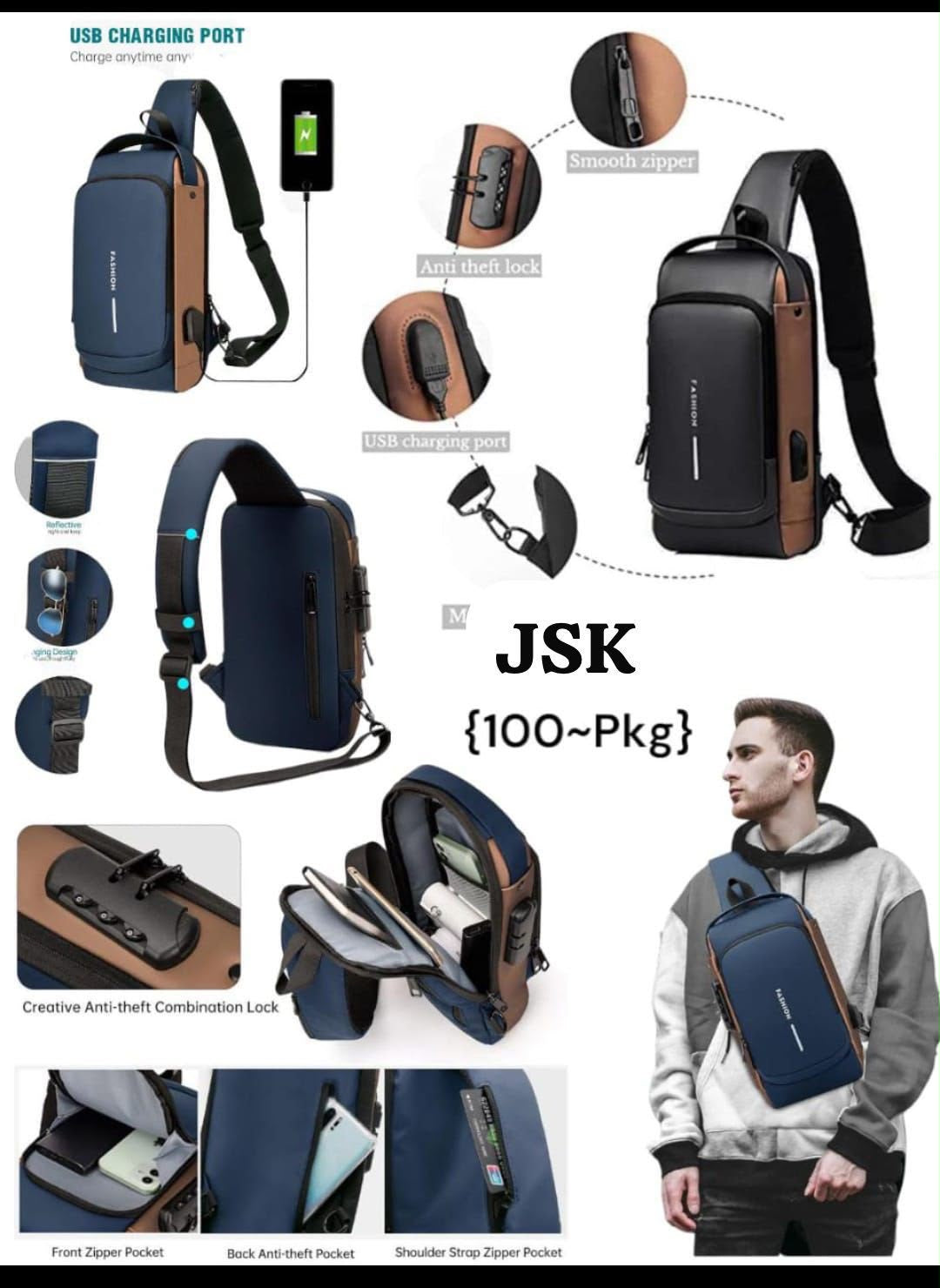 IGNITE GEDGETS StealthGuard Anti-Theft Sling Bag with Combination Lock