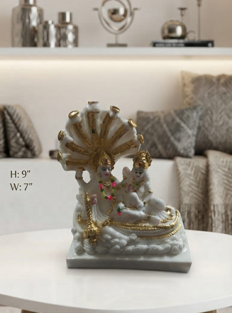 IGNITE GEDGETS White Marble Finish Sheshnag Narayan Lakshmi Idol for Home Mandir