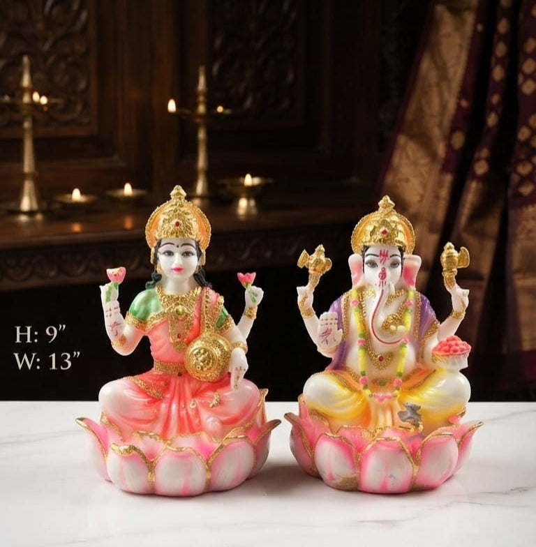 IGNITE GEDGETS Handcrafted White Marble Finish Lakshmi Ganesha Idol Pair for Home Temple