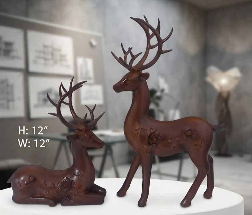 IGNITE GEDGETS Handcrafted Polyresin Stag and Doe Couple Statues for Console & Shelf Display