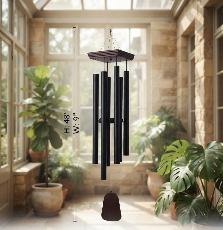 IGNITE GEDGETS Monumental Matte Black Aluminum Resonant Wind Chime for Peace, Protection & Positive Energy