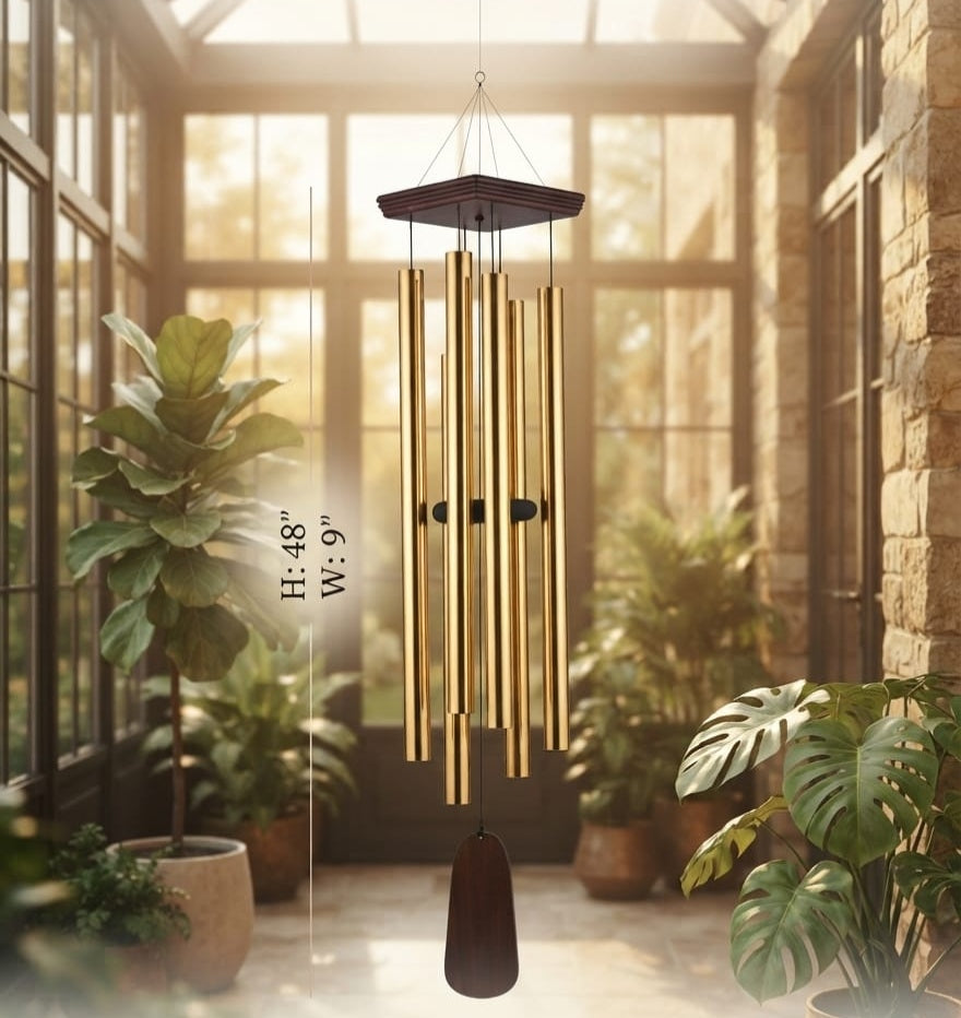 IGNITE GEDGETS Hexagonal Wood & Gold Aluminum Resonant Wind Chime for Prosperity & Peace