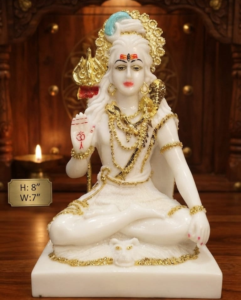 IGNITE GEDGETS Artisanal Adiyogi Bholenath Blessing Statue on Marble Base for Pooja Mandir, Car & Home Decor
