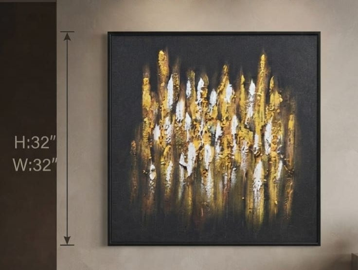 IGNITE GEDGETS Golden Mirage 3D Textured Abstract Framed Canvas Wall Art (32" x 32")