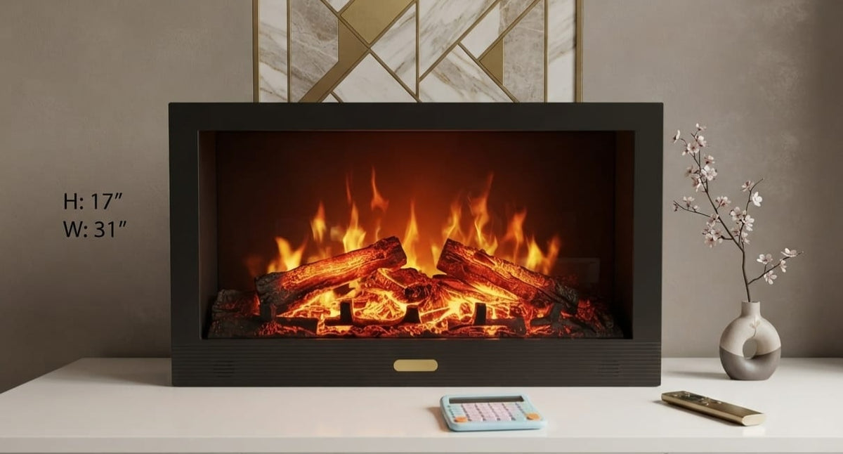 IGNITE GEDGETS Minimalist Matte Black Ambient Fireplace Mantel Lamp with Remote Control