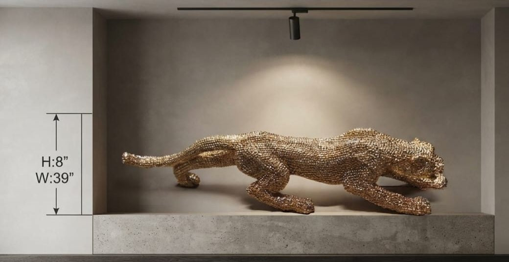 IGNITE GEDGETS Handcrafted Gilded Cheetah Showpiece in Stalking Pose for Living Room & Foyer