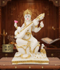 IGNITE GEDGETS Divine Goddess Saraswati Idol on Lotus Throne with Sacred Veena & Hans/Mayur for Pooja Mandir