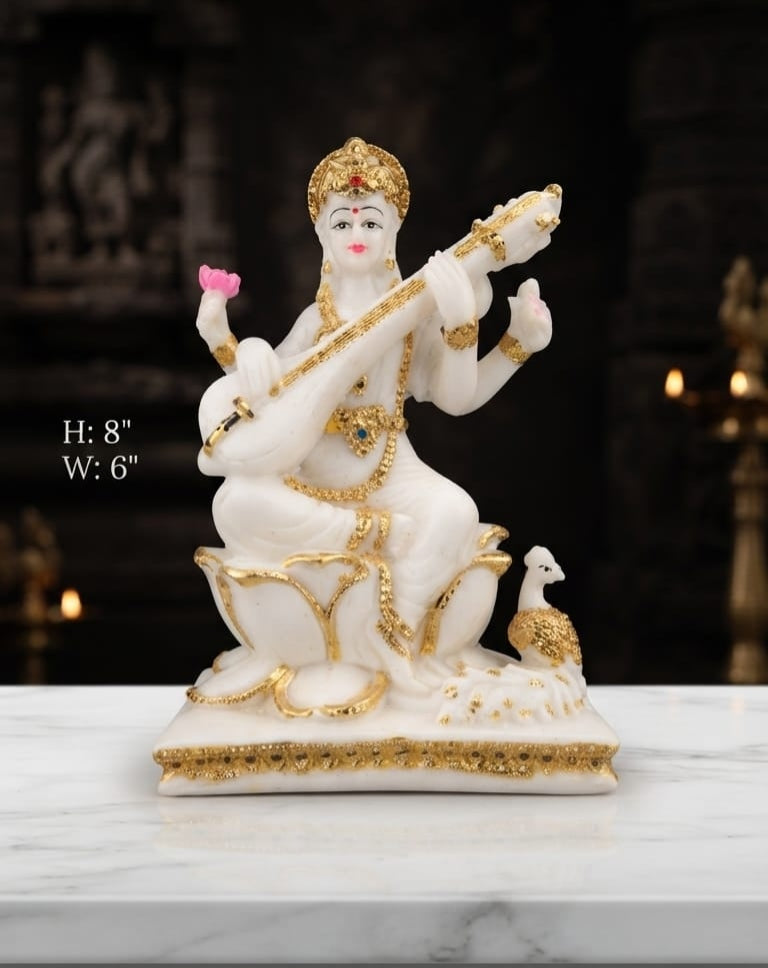 IGNITE GEDGETS Divine Maa Saraswati Murti with Gold Foil Accents (8 Inch)