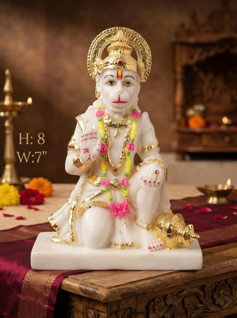 IGNITE GEDGETS Divine Sankat Mochan Hanuman Ji Idol with Gold Foil Work (H: 8" x W: 7")