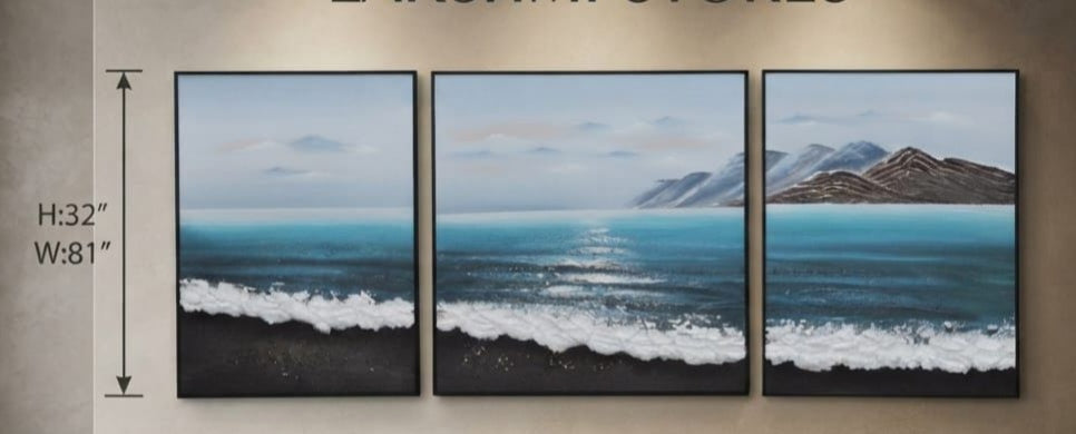 IGNITE GEDGETS Ocean Tide Horizon 3-Piece Framed Canvas Wall Art Set (H: 32" x W: 81")