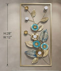 IGNITE GEDGETS Gilded Turquoise Floral Vertical Metal Wall Sculpture (H: 28" x W: 12")