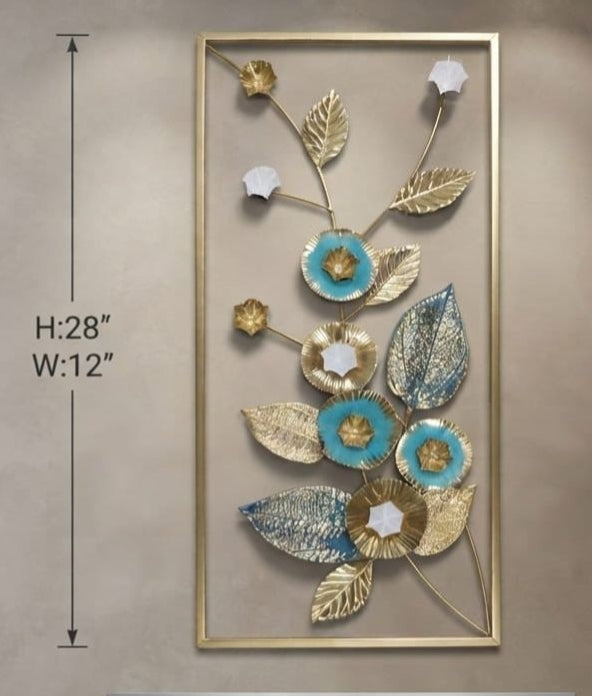 IGNITE GEDGETS Gilded Turquoise Floral Vertical Metal Wall Sculpture (H: 28" x W: 12")