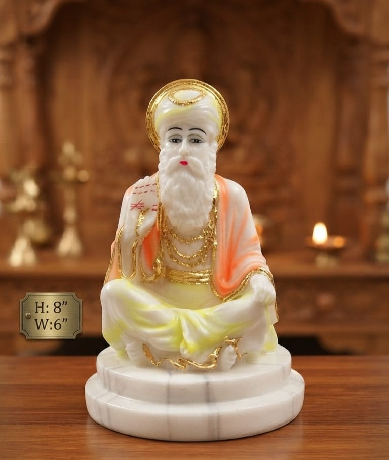 IGNITE GEDGETS 8-Inch Guru Nanak Dev Ji Handcrafted White Marble Dust Idol with Gold Embellishments (H: 8" x W: 6")