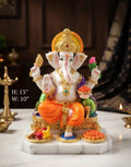: IGNITE GEDGETS Artisanal Multicolor Marble-Look Vinayaka Statue on Royal Throne for Living Room & Office Decor