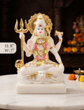 IGNITE GEDGETS Divine White Marble Finish Lord Shiva Idol with Golden Trishul (8 Inch)