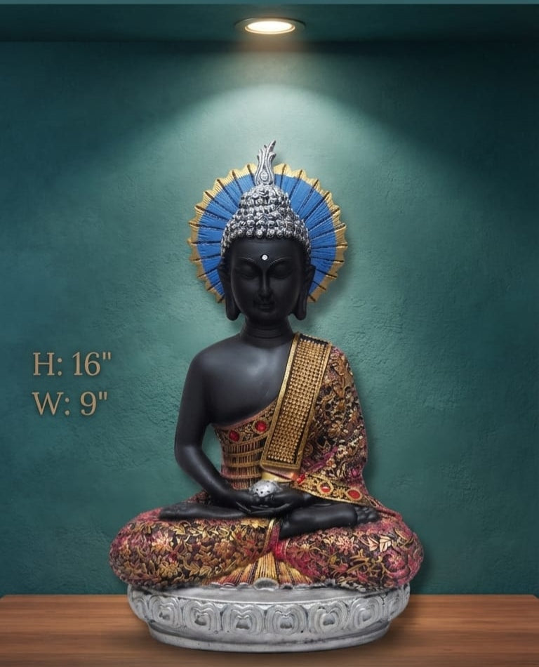 IGNITE GEDGETS Handcrafted Polyresin Buddha Showpiece on Lotus Base for Home & Office