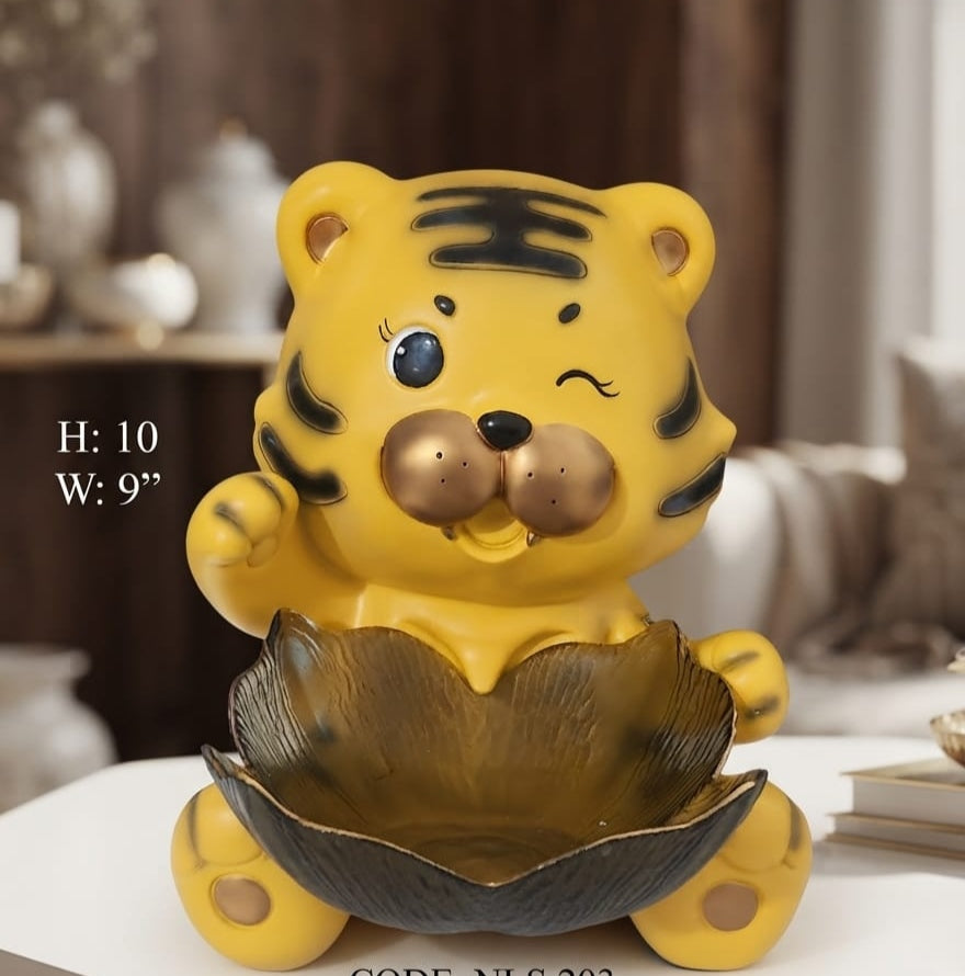 IGNITE GEDGETS Handcrafted Lucky Tiger Figurine with Petal Bowl for Living Room & Foyer