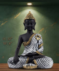 IGNITE GEDGETS Handcrafted Matte Black & Antique Gold Meditating Buddha Showpiece for Home & Office