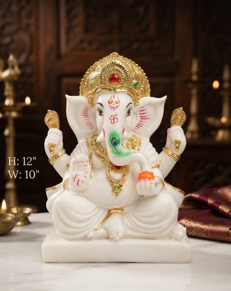 IGNITE GEDGETS Divine Vighnaharta Ganpati Idol with Modak & Abhaya Mudra for Pooja Mandir & Altar