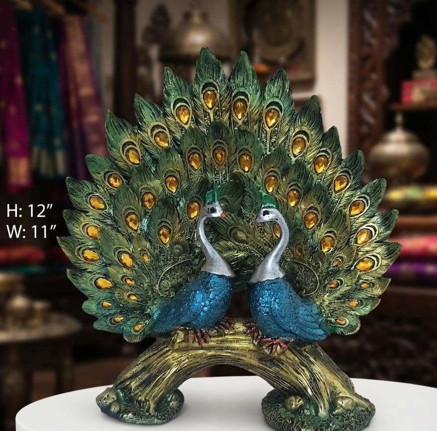 IGNITE GEDGETS Handcrafted Polyresin Royal Peacock Pair Statue for Living Room Console & Mandir