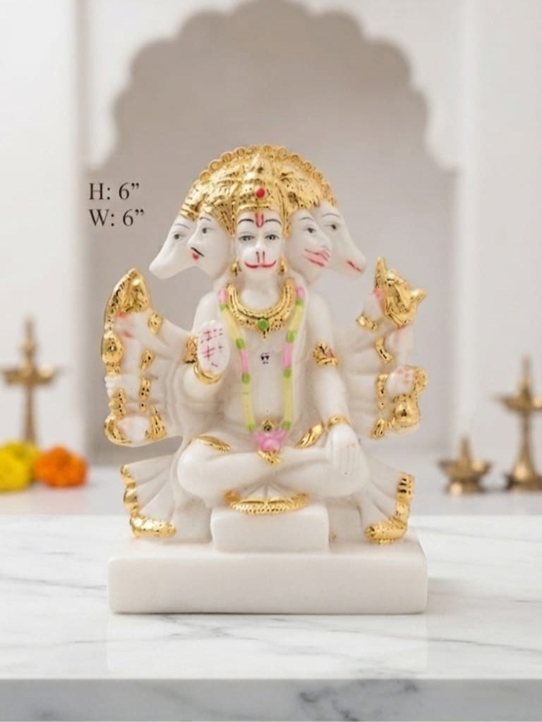 IGNITE GEDGETS Divine Panchmukhi Hanuman Ji Idol with Gold Foil Accents (6 Inch)