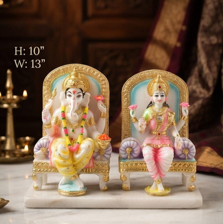 IGNITE GEDGETS White Marble Finish Singhasan Lakshmi Ganesha Idol Pair for Home Altar