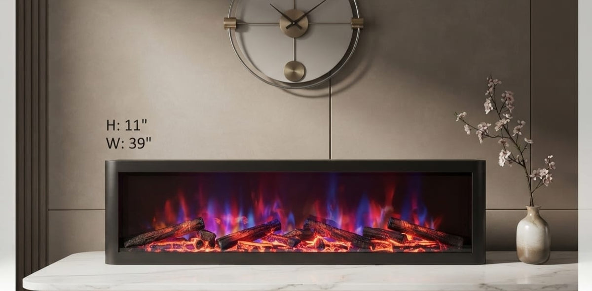 IGNITE GEDGETS Sleek Matte Black Architectural Linear Fireplace Mood Light for TV Console, Mantel & Living Room