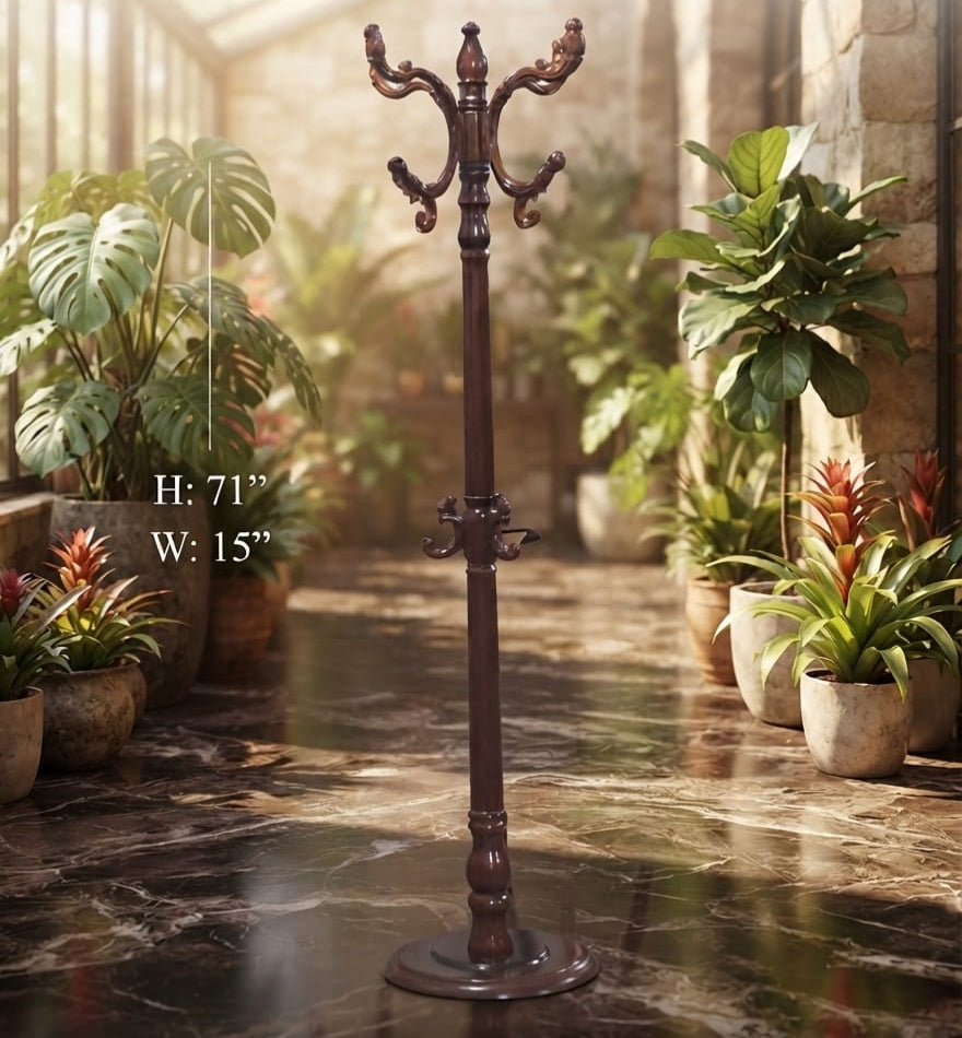 IGNITE GEDGETS Vintage Mahogany Free-Standing Wooden Coat & Hat Rack Stand (H: 71" x W: 15")