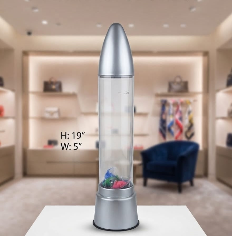 IGNITE GEDGETS Tall Brushed Silver Kinetic Aquarium Water Tower with Swimming Fish & Calming Bubbles
