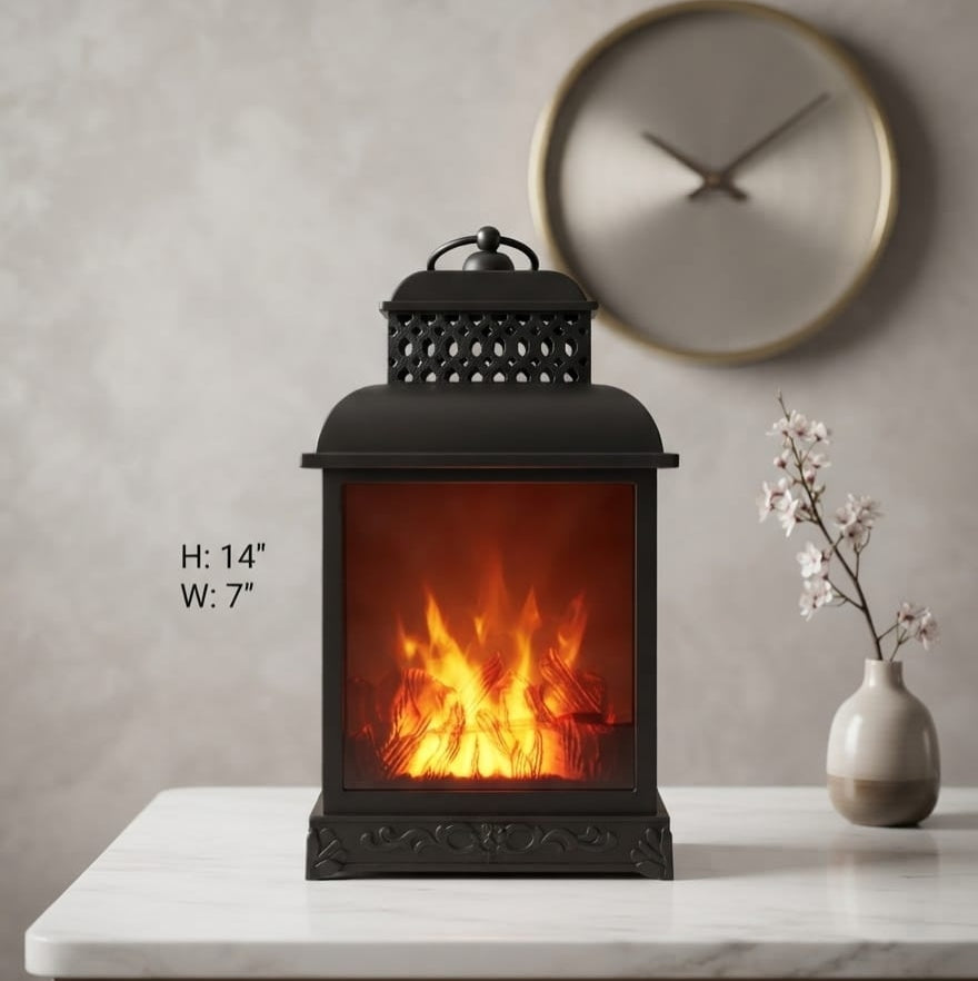 IGNITE GEDGETS Matte Black Decorative Fireplace Lamp with Realistic Glowing Embers & Top Lattice Chimney