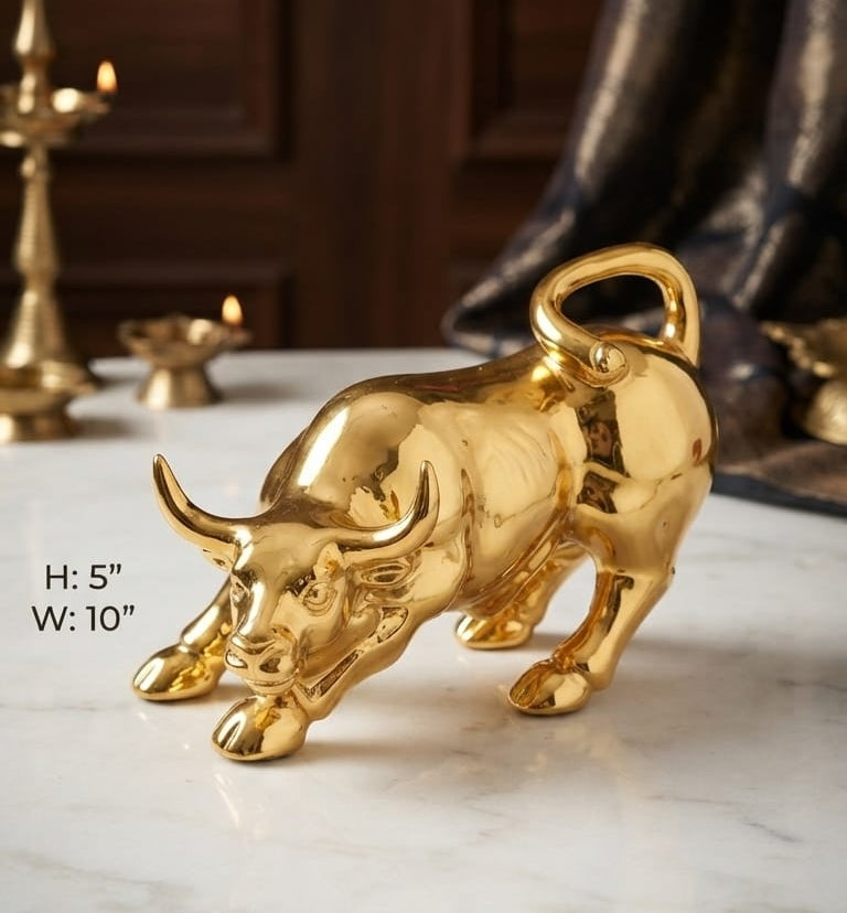 IGNITE GEDGETS Wall Street Stock Market Bull Statue in High-Gloss Mirror Finish for Office Desk & Study
