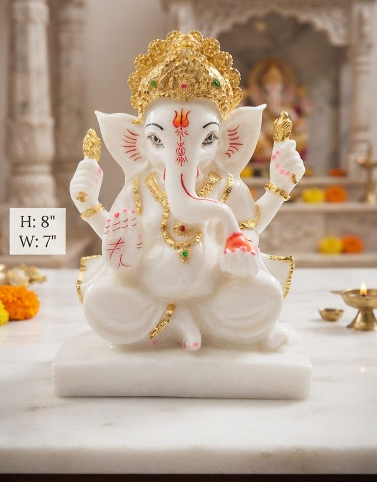 IGNITE GEDGETS Divine Vighnaharta Ganpati Idol with Modak & Abhaya Mudra for Pooja Mandir & Altar