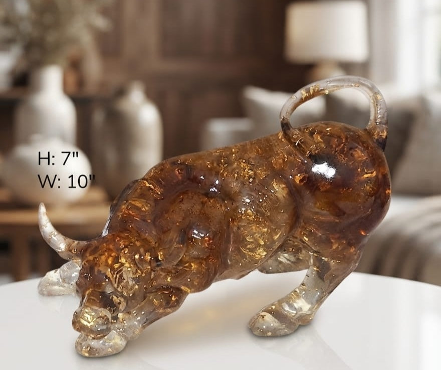 IGNITE GEDGETS Handcrafted Gilded Amber Taurus Showpiece for Trading Desk & Console