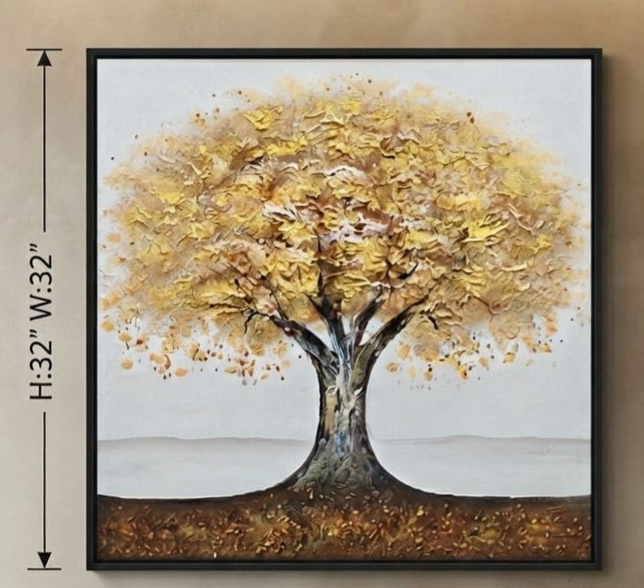 IGNITE GEDGETS Golden Tree of Life 3D Textured Framed Canvas Wall Art (32" x 32")