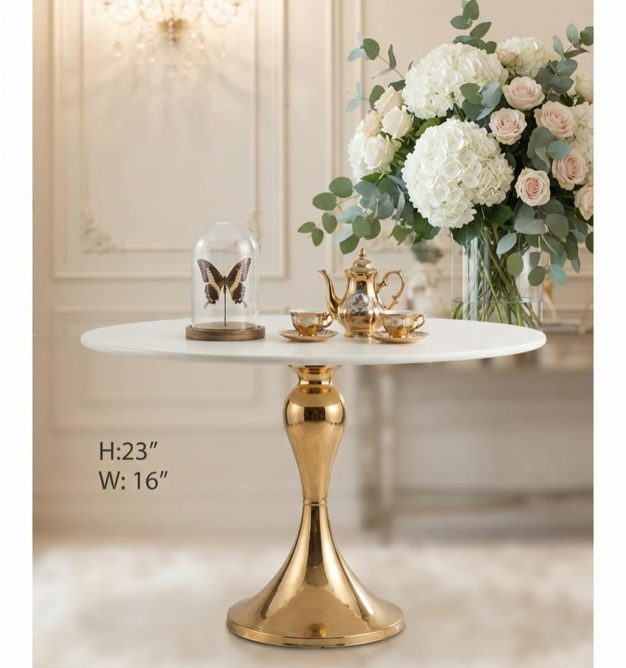 IGNITE GEDGETS Glam High-Gloss Gold Spindle Accent Drink Table with Round White Top