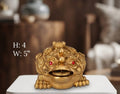 IGNITE GEDGETS Antique Brass Feng Shui Money Frog with Lucky Coin (H: 4" x W: 5")