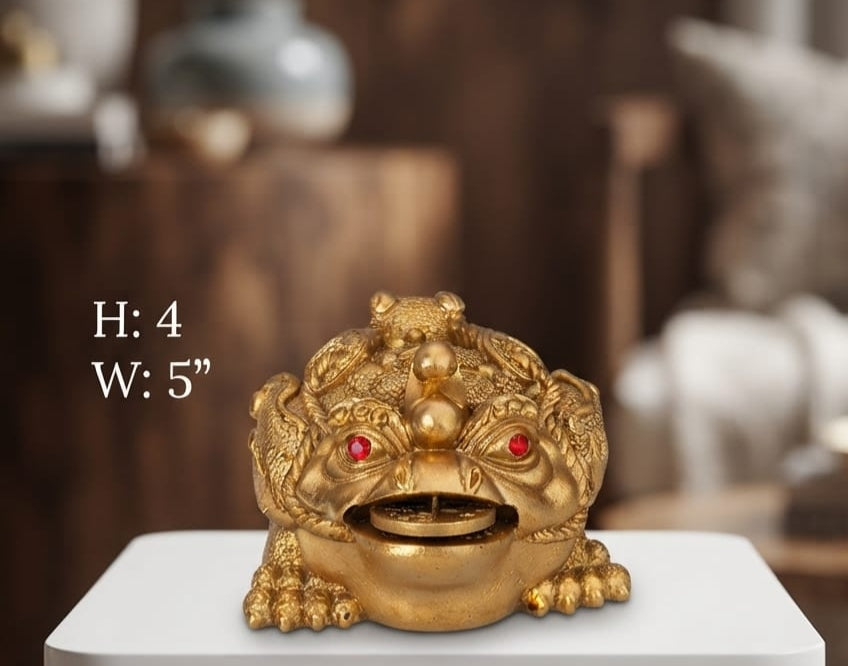 IGNITE GEDGETS Antique Brass Feng Shui Money Frog with Lucky Coin (H: 4" x W: 5")